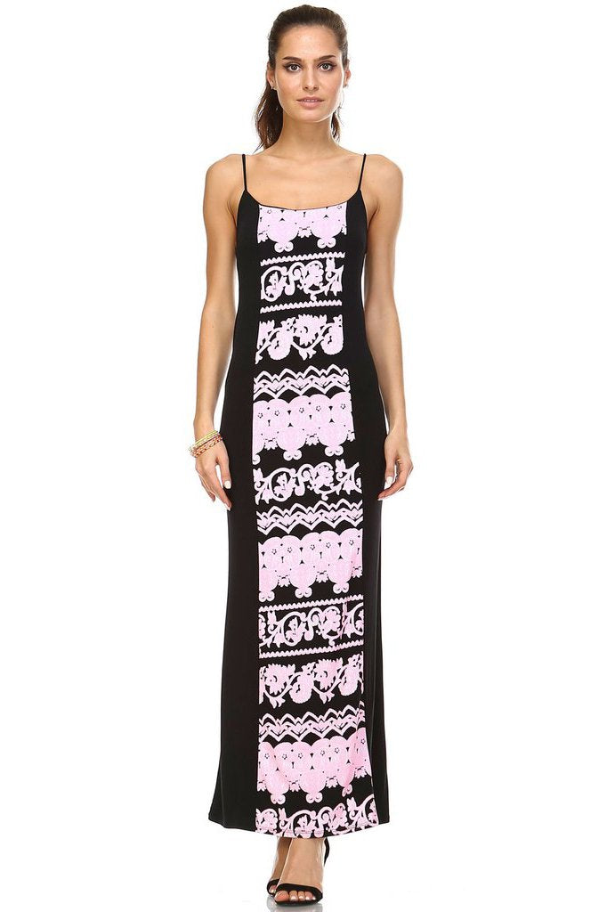 Women's Printed Contrast Maxi Tank Dress Neon Pink Dresses / Maxi - Tophatter Daily Deals