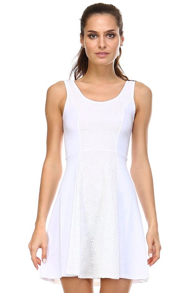 Women's White Skater Dress with Contrast Panel Dresses / Mini - Tophatter Daily Deals