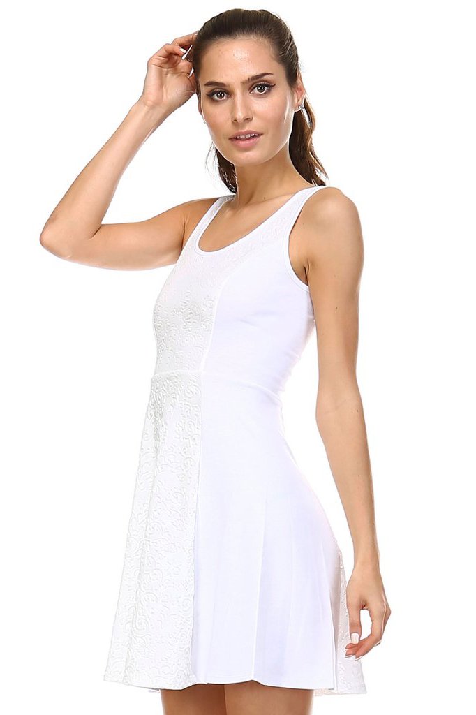 Women's White Skater Dress with Contrast Panel Dresses / Mini - Tophatter Daily Deals