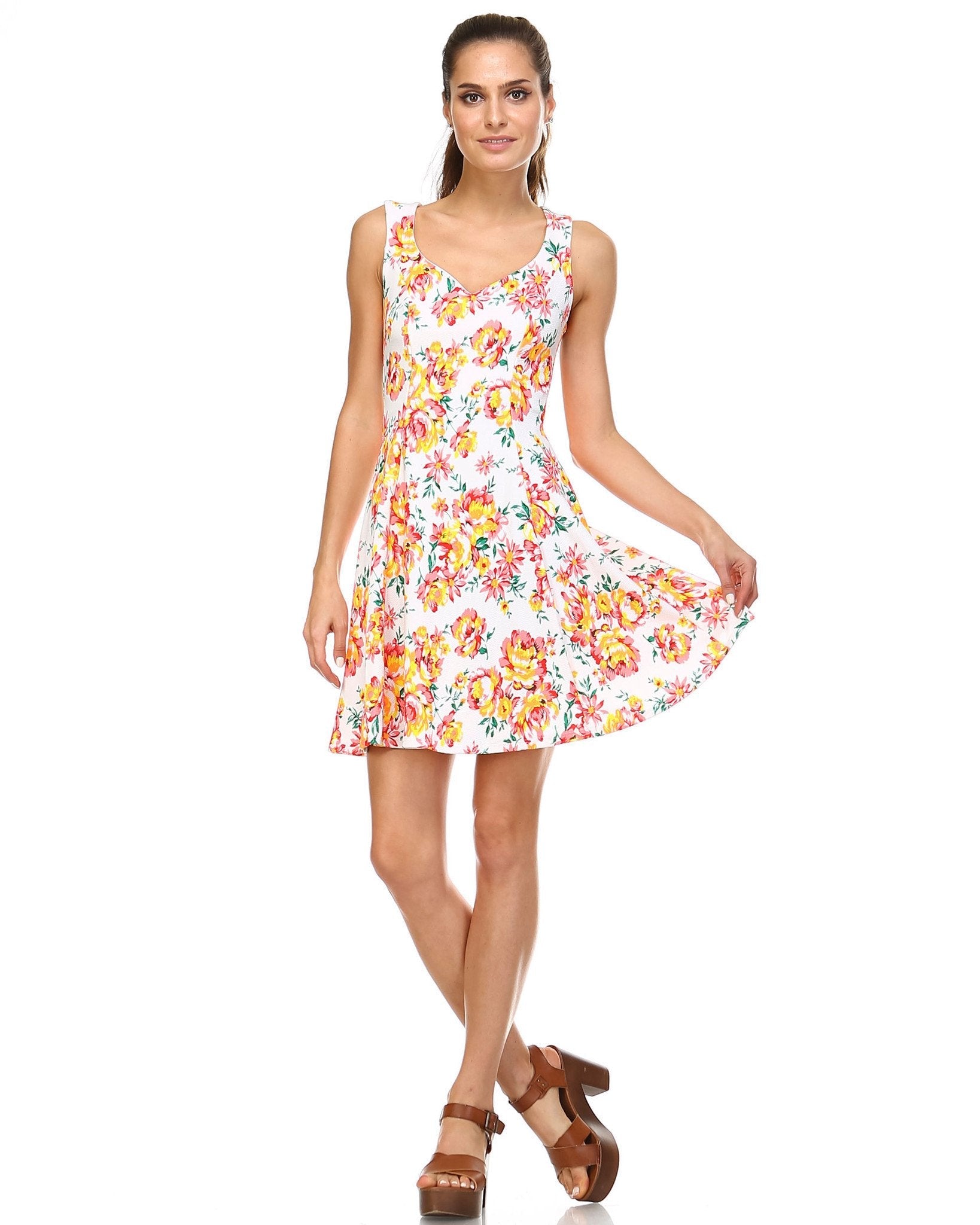 Women's Floral Printed Skater Dress Orange 20 Dresses / Mini - Tophatter Daily Deals