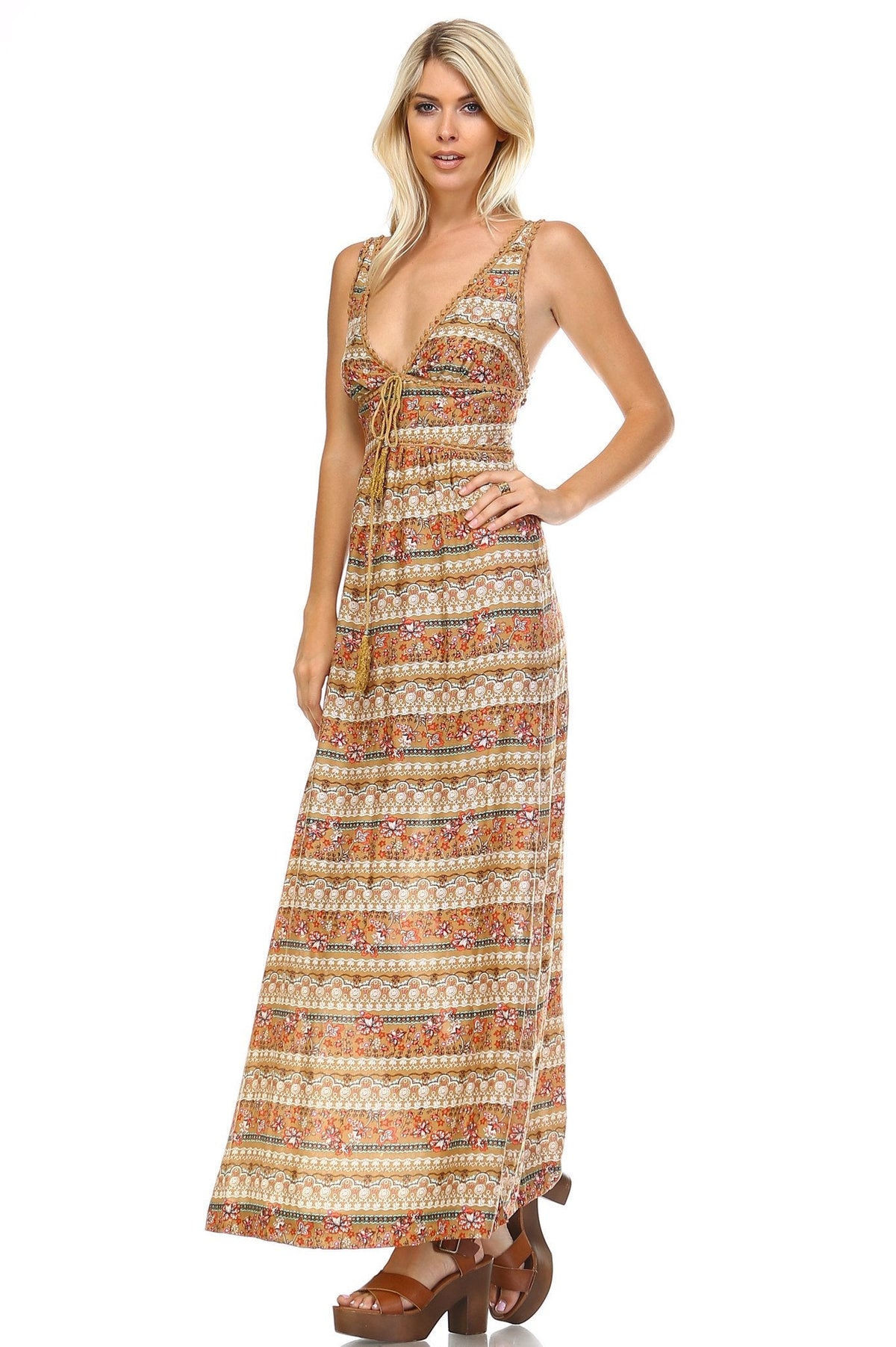 Women's Floral Printed Tank Dress Taupe 6 Dresses / Maxi - Tophatter Daily Deals