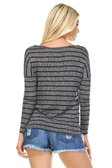 Women's Long Sleeve Stripe Hatchi Top with Crochet Front Hem Tops - Tophatter Daily Deals