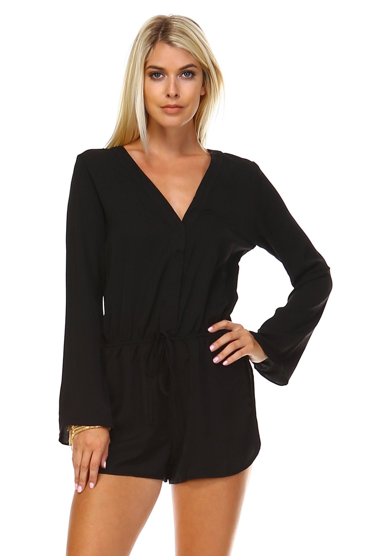 Women's Long Sleeve Waist Tie Romper Romper - Tophatter Daily Deals