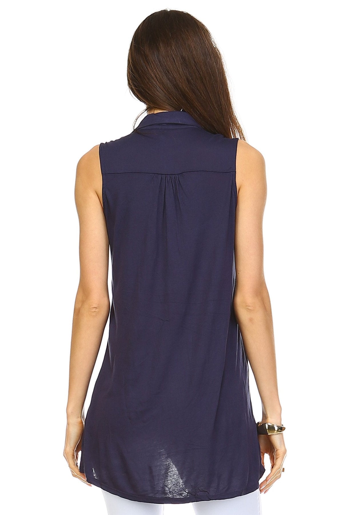 Women's Hi-Low Collar Top Tops / Button Down - Tophatter Daily Deals