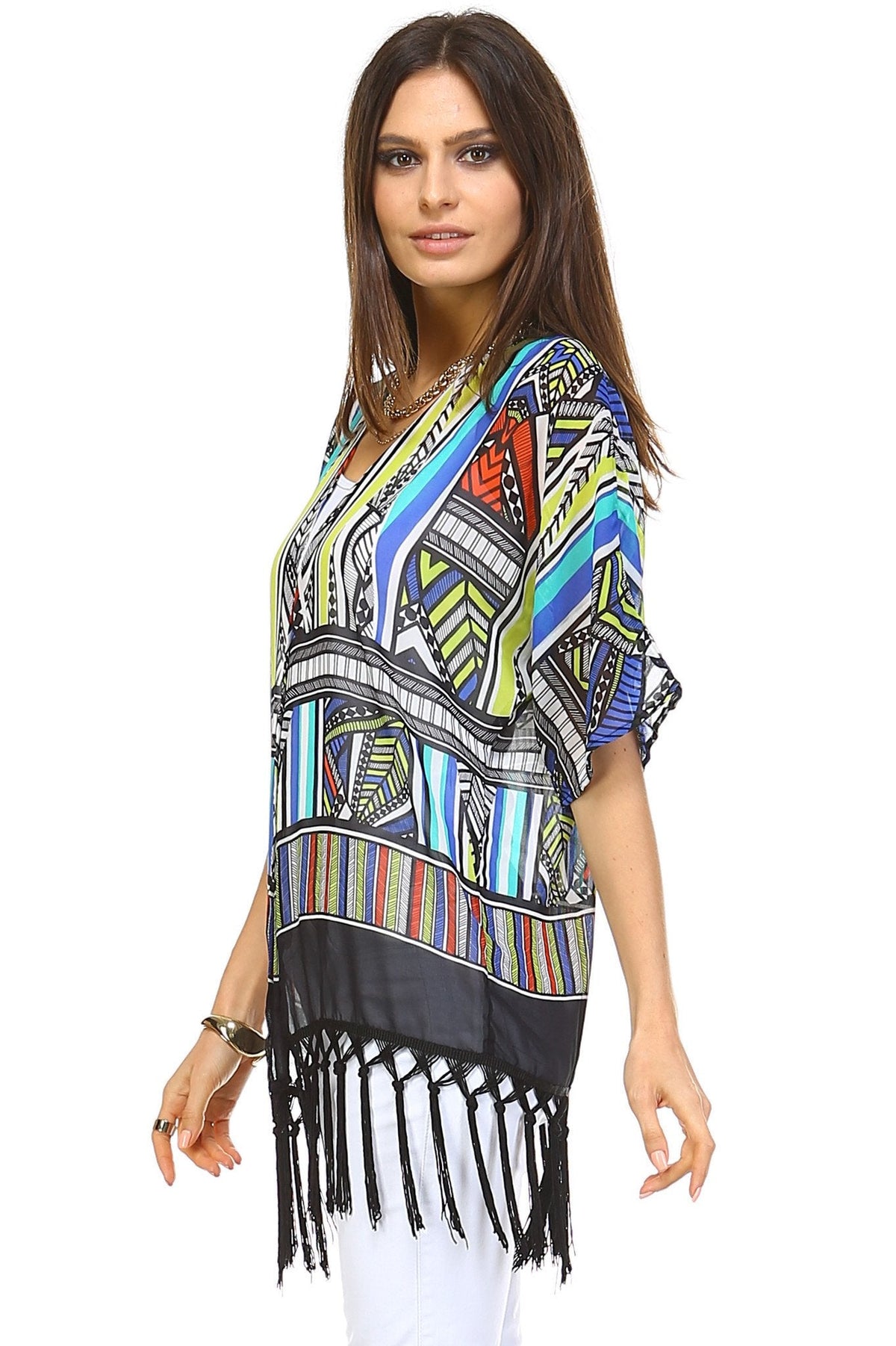 Women's Multi Color Tassel Detail Kimono Top Tops - Tophatter Daily Deals