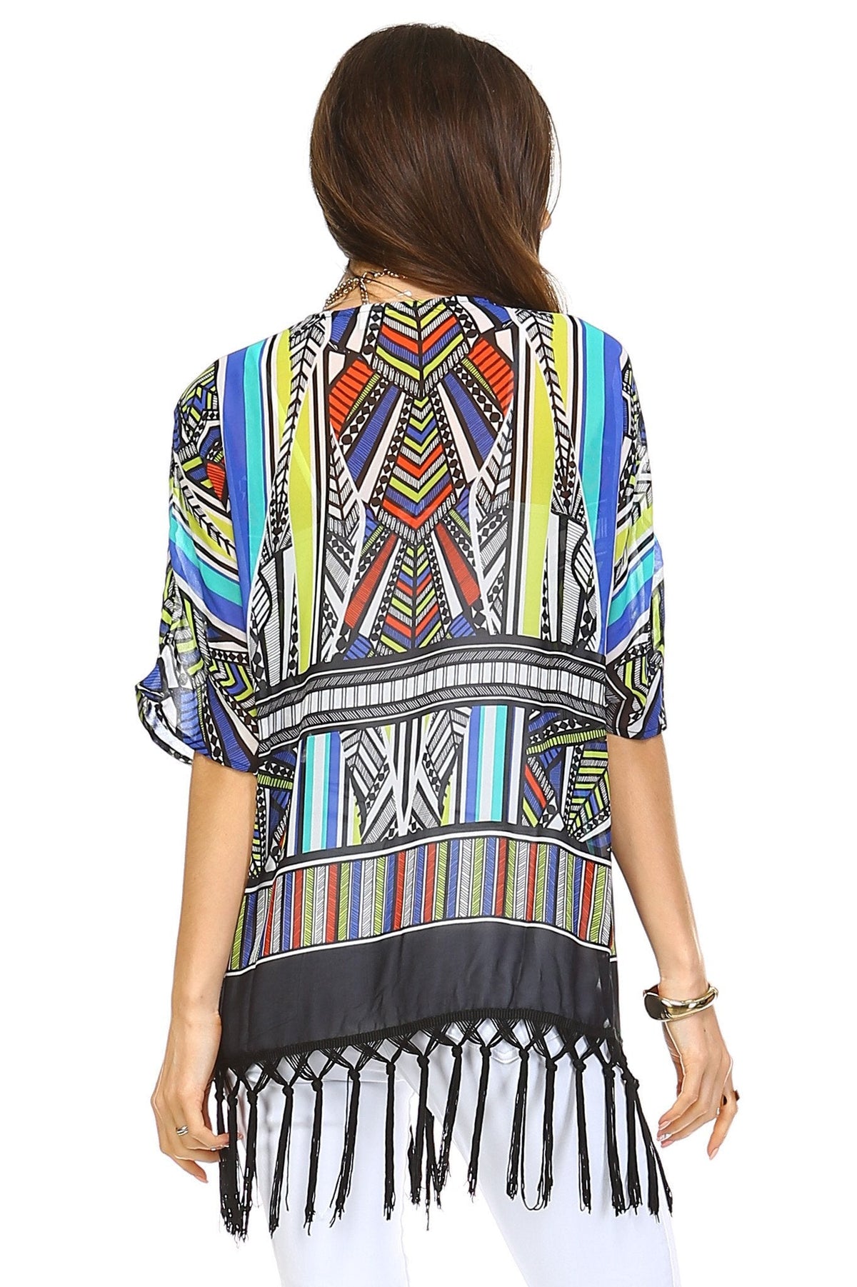 Women's Multi Color Tassel Detail Kimono Top Tops - Tophatter Daily Deals