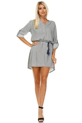 Women's Front Tassel Tie Button Up Dress Black 222 Dresses / Mini - Tophatter Daily Deals