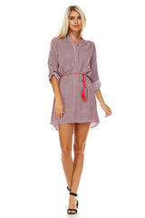 Women's Front Tassel Tie Button Up Dress Red 22 Dresses / Mini - Tophatter Daily Deals