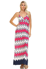 Women's Printed V-Neck Maxi Dress Fuchsia Navy Dresses / Maxi - Tophatter Daily Deals