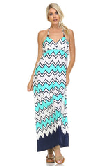 Women's Printed V-Neck Maxi Dress Ice Blue Navy Dresses / Maxi - Tophatter Daily Deals