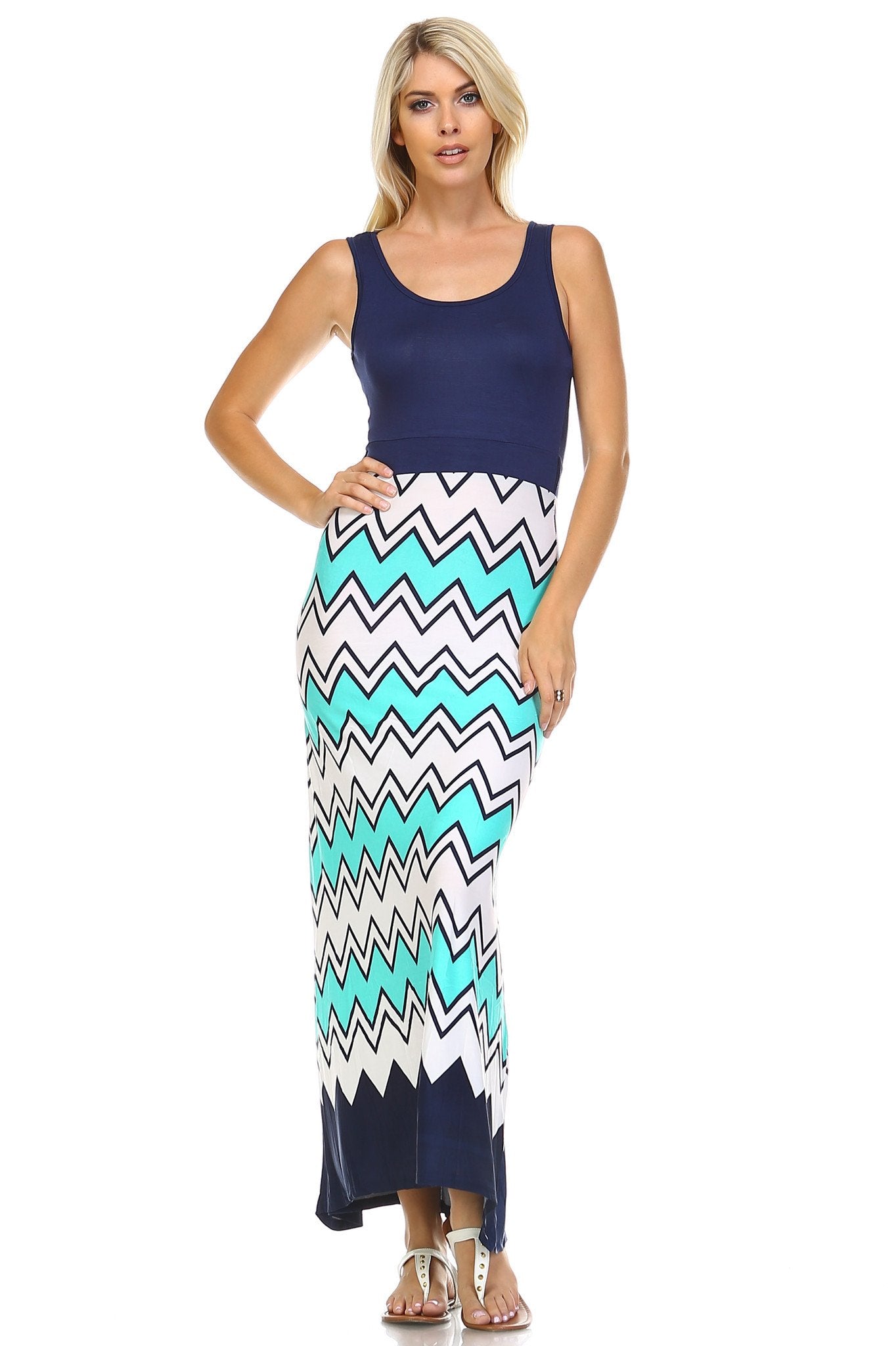 Women's Printed Maxi Dress Ice Blue Navy Dresses / Maxi - Tophatter Daily Deals