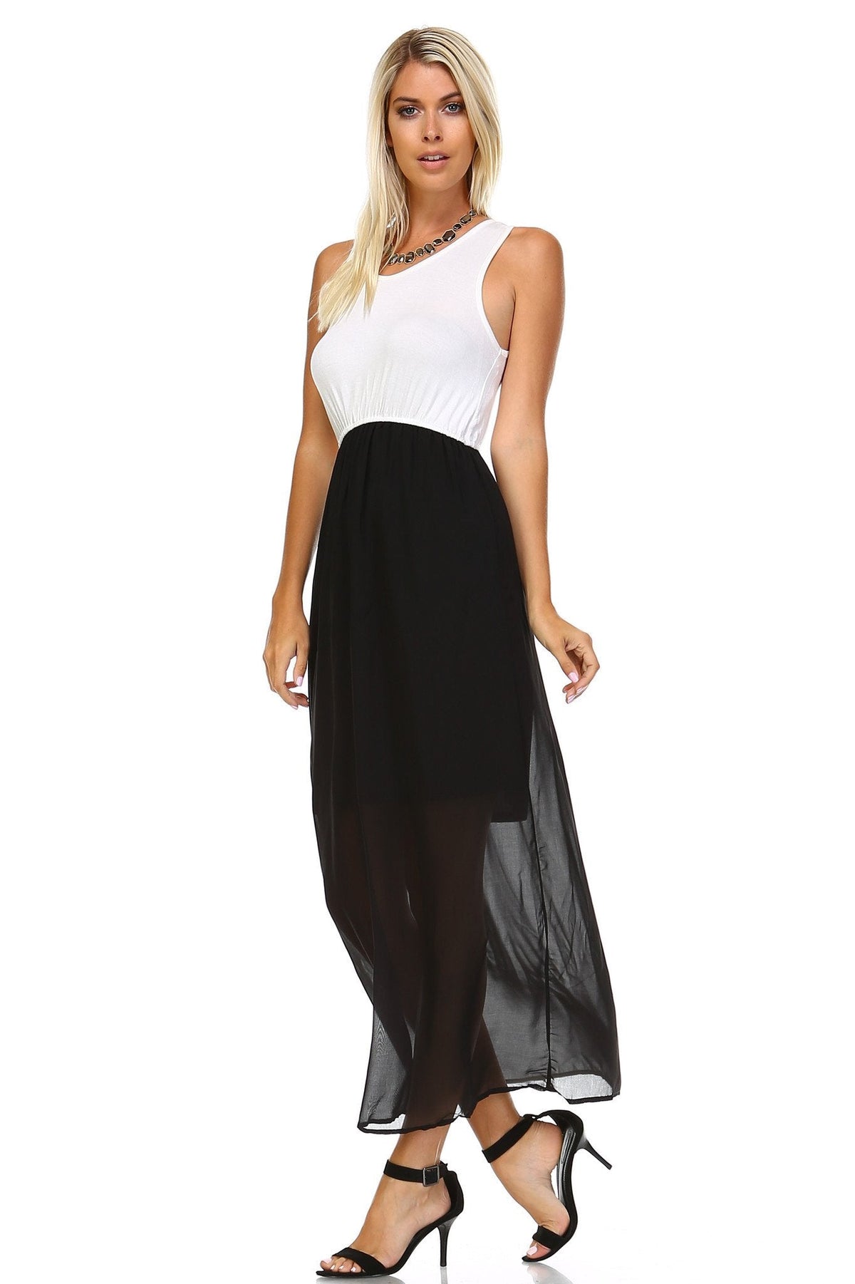 Women's Black & White Mixed Media Maxi Dress Dresses / Maxi - Tophatter Daily Deals