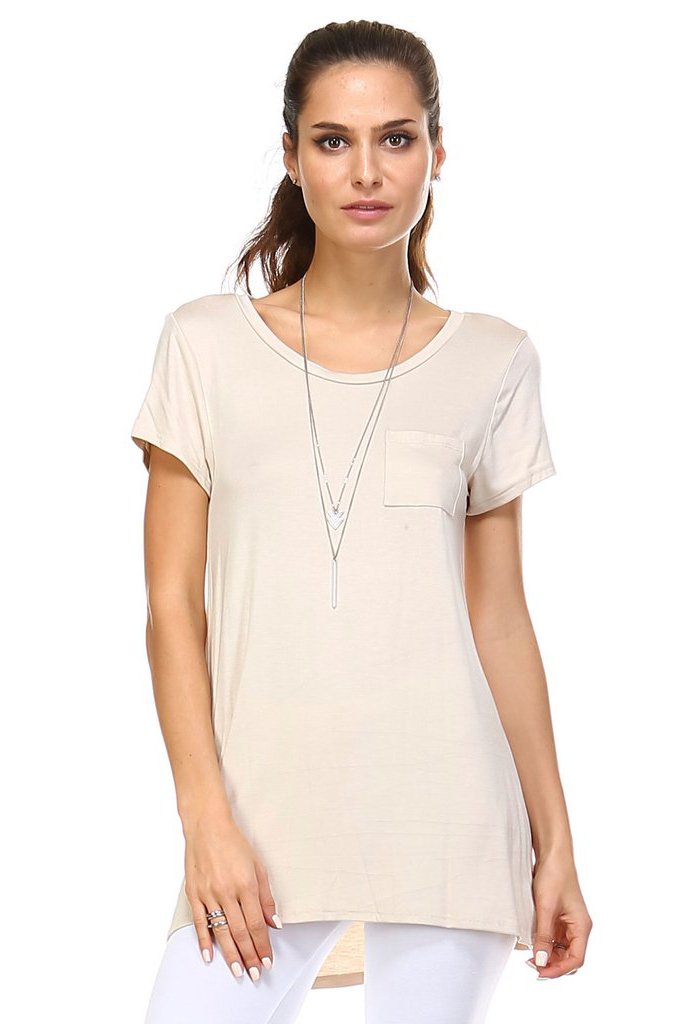 Women's Cap Sleeve Hi-Low Top Beige Tops - Tophatter Daily Deals