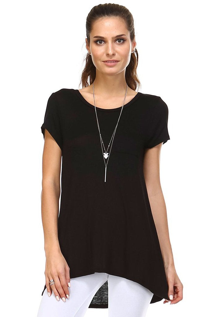 Women's Cap Sleeve Hi-Low Top Black Tops - Tophatter Daily Deals
