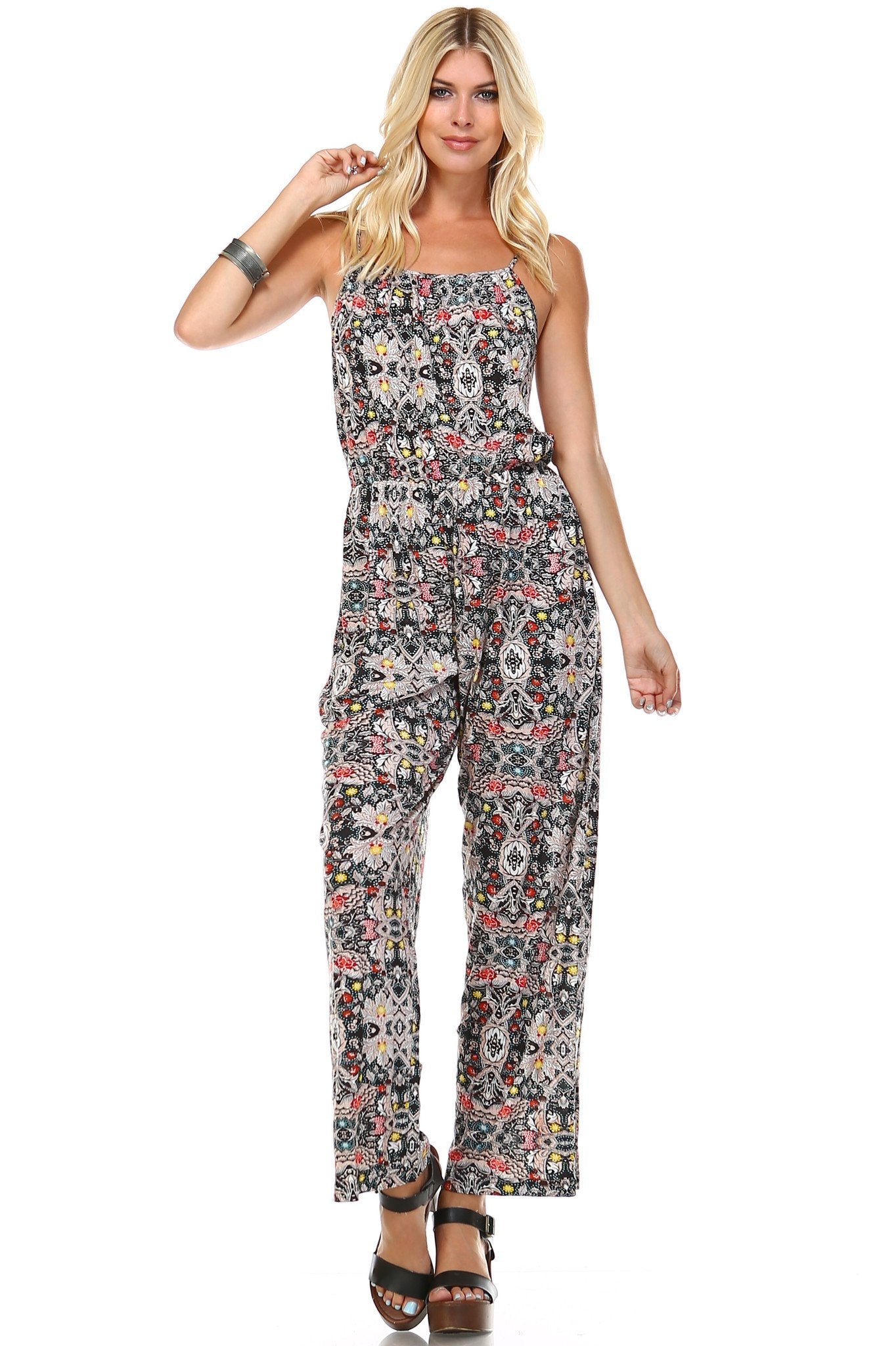 Women's Sleeveless Elastic Waistline Printed Jumpsuit Jumpsuit - Tophatter Daily Deals