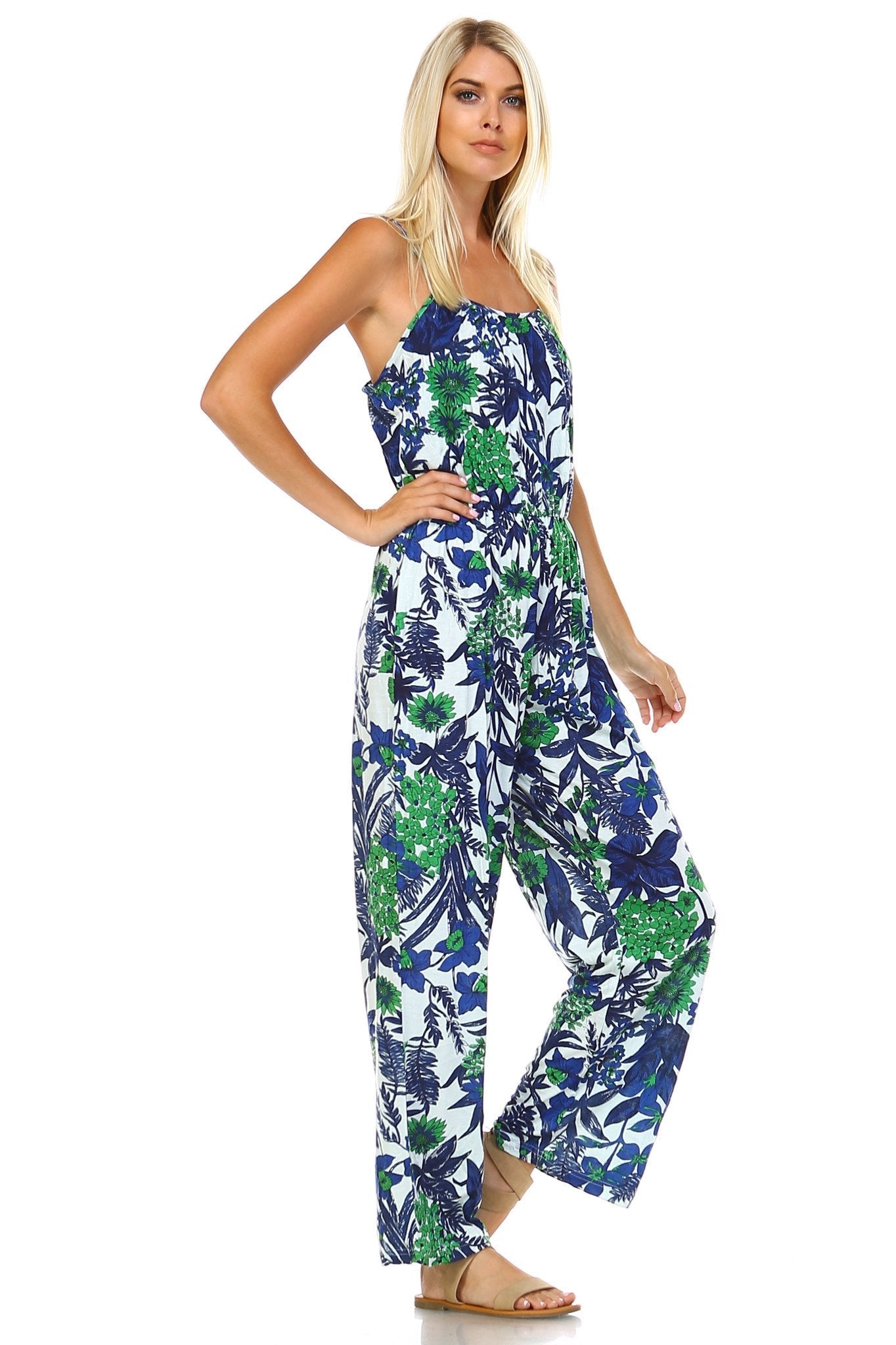 Women's Sleeveless Elastic Waistline Printed Jumpsuit Jumpsuit - Tophatter Daily Deals