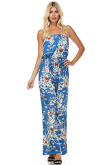 Women's Printed Elastic Waistline Tie Jumpsuit Blue 31 Jumpsuit - Tophatter Daily Deals
