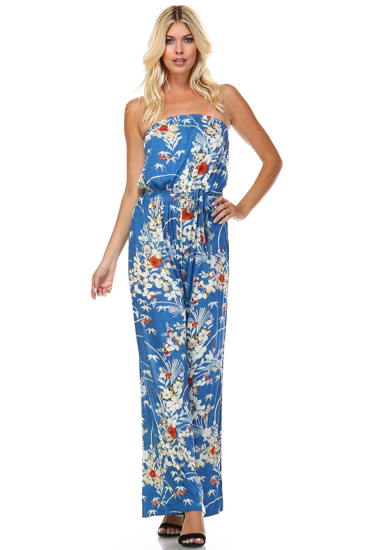 Women's Printed Elastic Waistline Tie Jumpsuit Blue 31 Jumpsuit - Tophatter Daily Deals