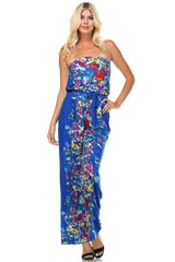 Women's Printed Elastic Waistline Tie Jumpsuit Small Royal 4 Jumpsuit - Tophatter Daily Deals