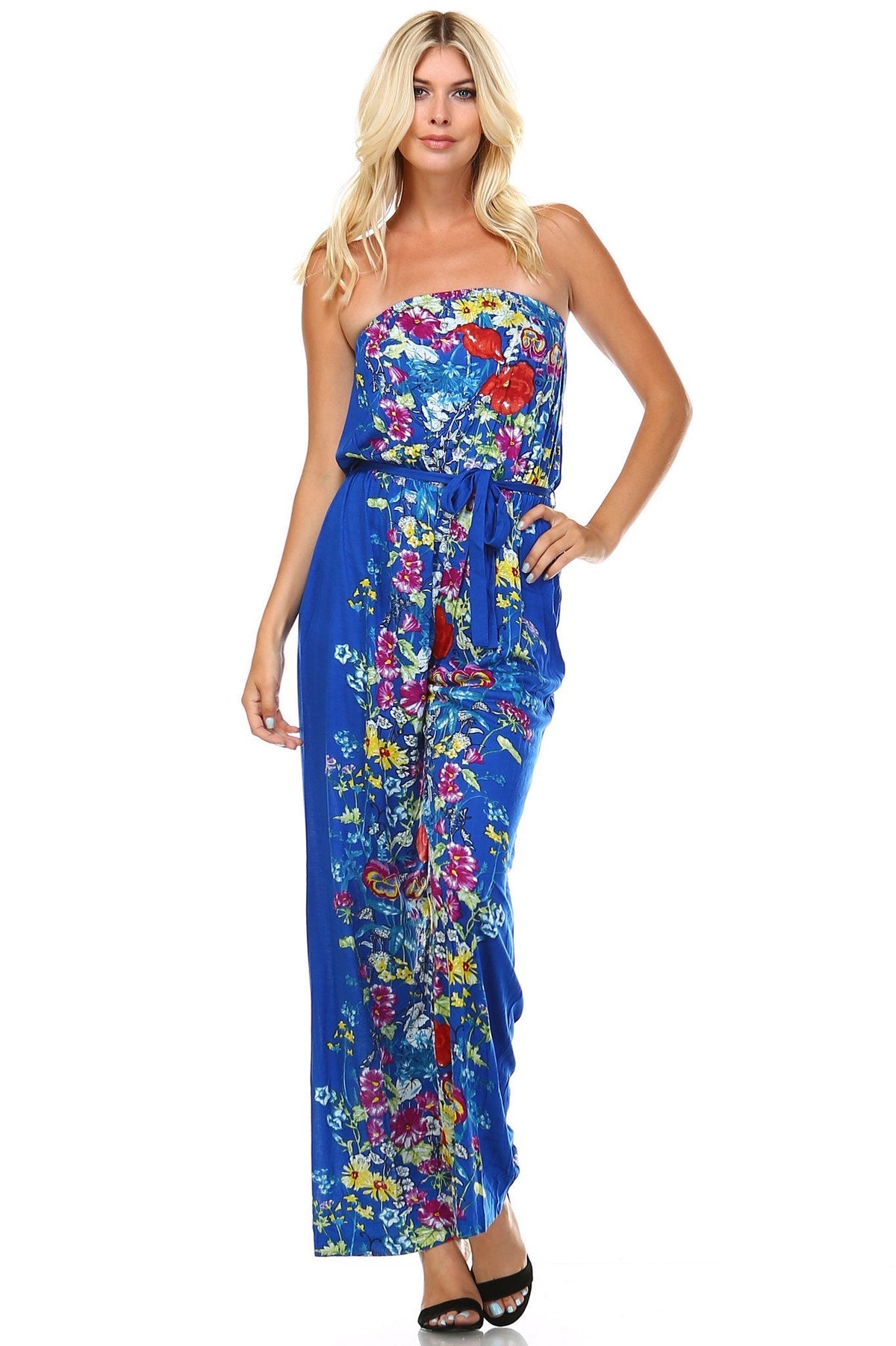 Women's Printed Elastic Waistline Tie Jumpsuit Small Royal 4 Jumpsuit - Tophatter Daily Deals