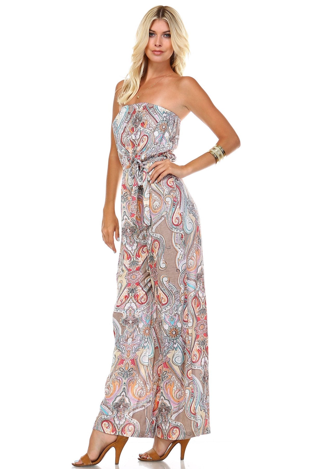 Women's Printed Elastic Waistline Tie Jumpsuit Jumpsuit - Tophatter Daily Deals