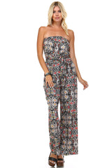 Women's Printed Elastic Waistline Tie Jumpsuit Black Multi 3 Jumpsuit - Tophatter Daily Deals