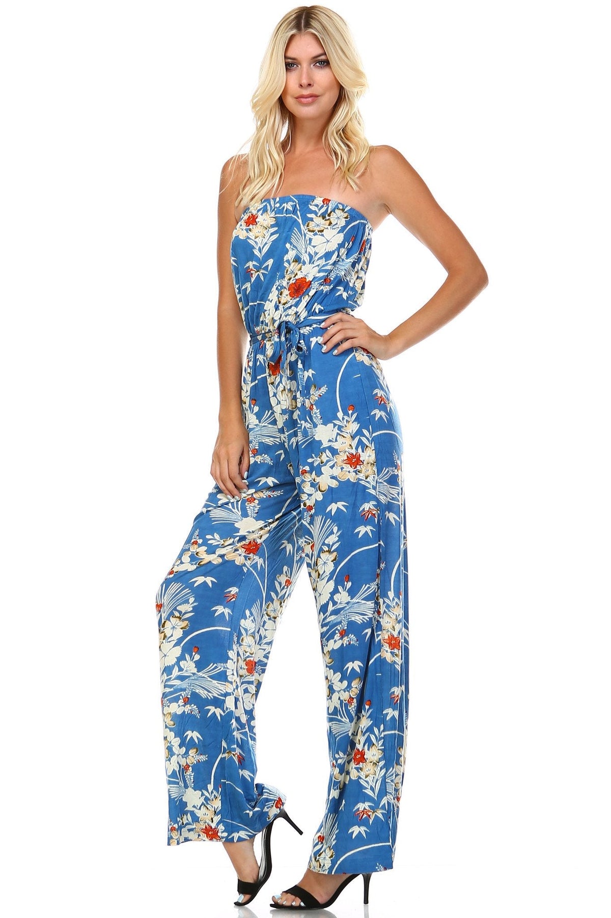 Women's Printed Elastic Waistline Tie Jumpsuit Jumpsuit - Tophatter Daily Deals
