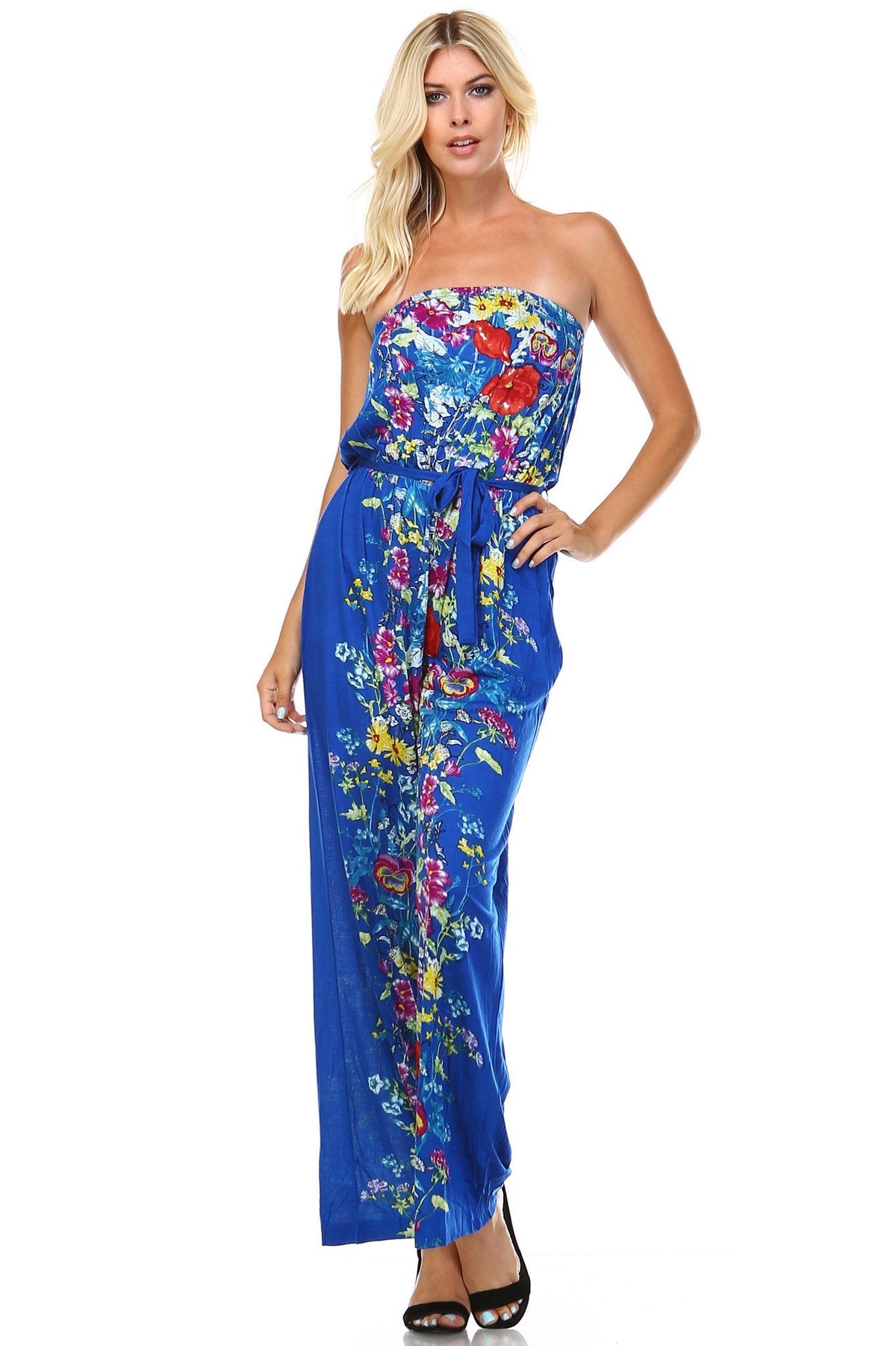 Women's Printed Elastic Waistline Tie Jumpsuit Royal 4 Jumpsuit - Tophatter Daily Deals