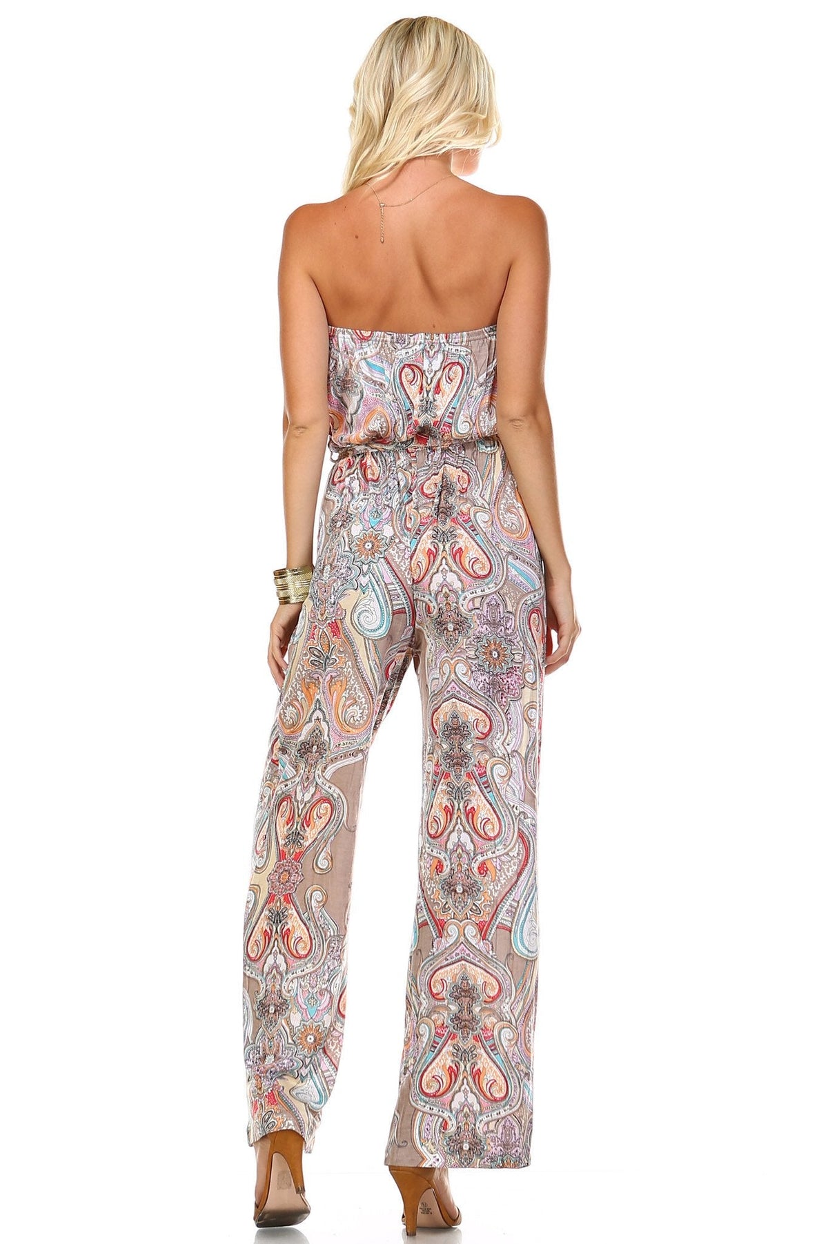 Women's Printed Elastic Waistline Tie Jumpsuit Jumpsuit - Tophatter Daily Deals