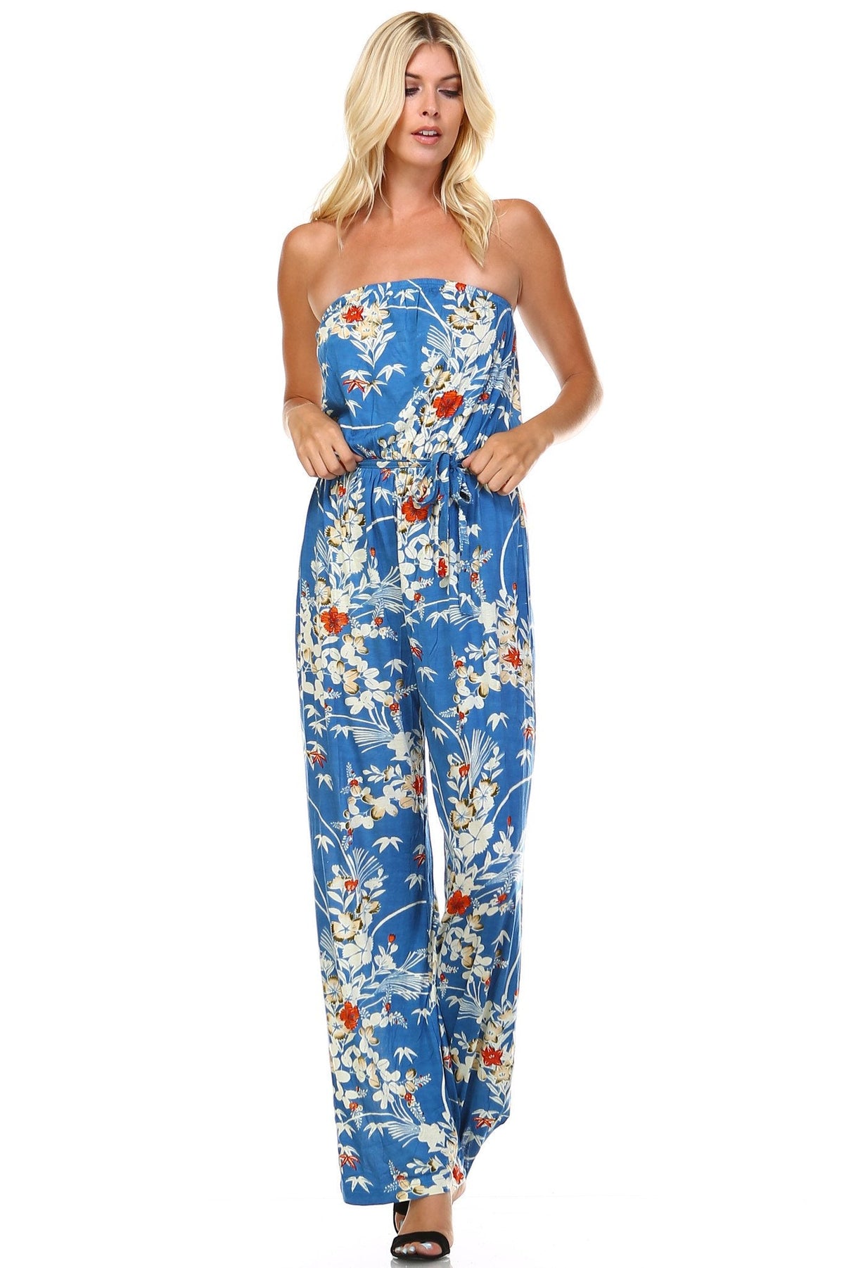 Women's Printed Elastic Waistline Tie Jumpsuit Jumpsuit - Tophatter Daily Deals
