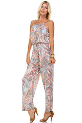 Women's Printed V-Back Elastic Waistline Jumpsuit Jumpsuit - Tophatter Daily Deals