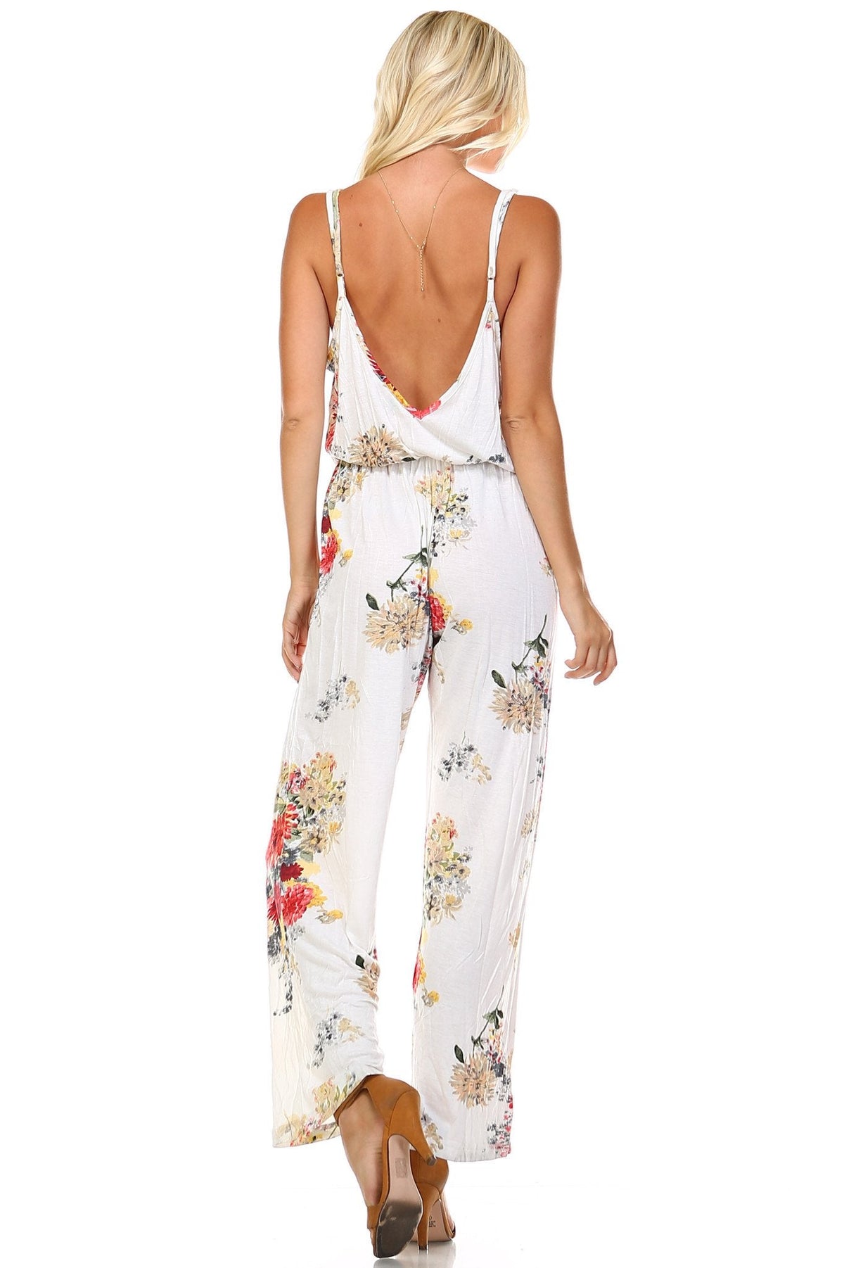 Women's Printed V-Back Elastic Waistline Jumpsuit Jumpsuit - Tophatter Daily Deals