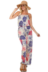 Women's Printed V-Back Elastic Waistline Jumpsuit Jumpsuit - Tophatter Daily Deals