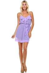Women's Sleeveless V-Neck Ruffle Detail Dress Lilac 2 Dresses / Mini - Tophatter Daily Deals