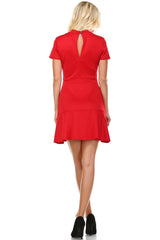 Women's High Neck Short Sleeve Fit and Flare Dress Dresses / Mini - Tophatter Daily Deals