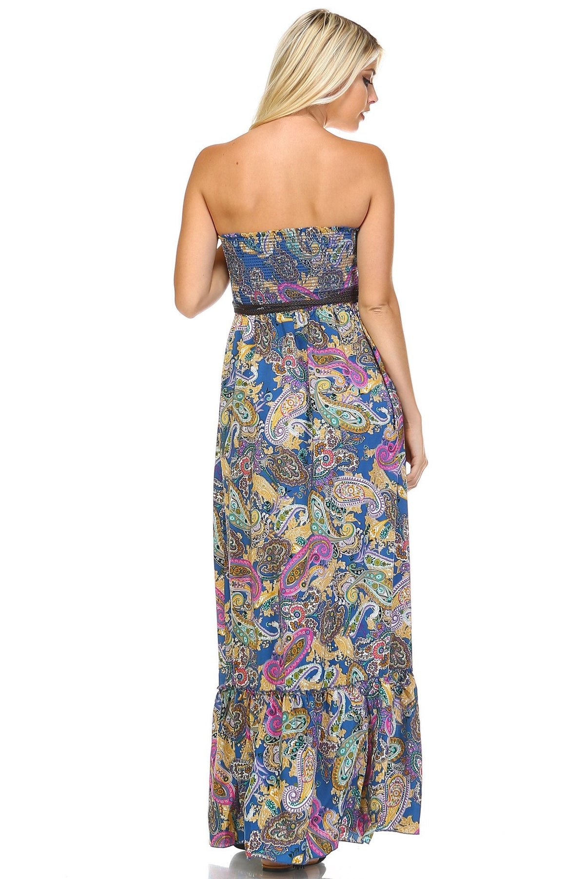 Women's Paisley Printed Strapless Belted Maxi Dress Dresses / Maxi - Tophatter Daily Deals