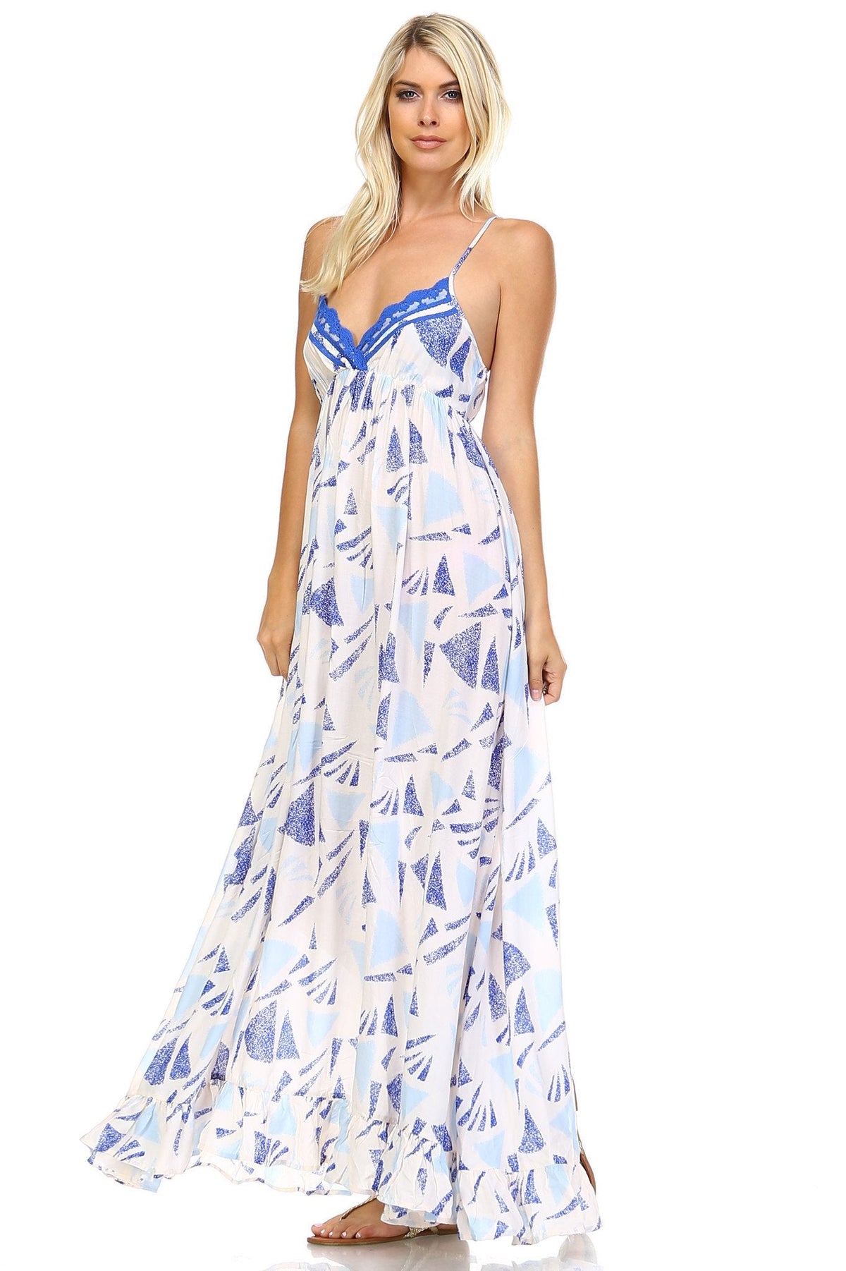 Women's Printed Tie-Back Maxi Dress w/Lace Trim Dresses / Maxi - Tophatter Daily Deals