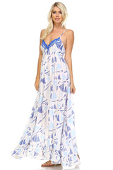 Women's Printed Tie-Back Maxi Dress w/Lace Trim Dresses / Maxi - Tophatter Daily Deals