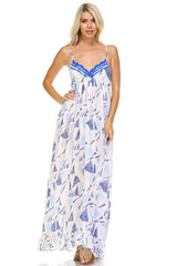 Women's Printed Tie-Back Maxi Dress w/Lace Trim Blue 80 Dresses / Maxi - Tophatter Daily Deals