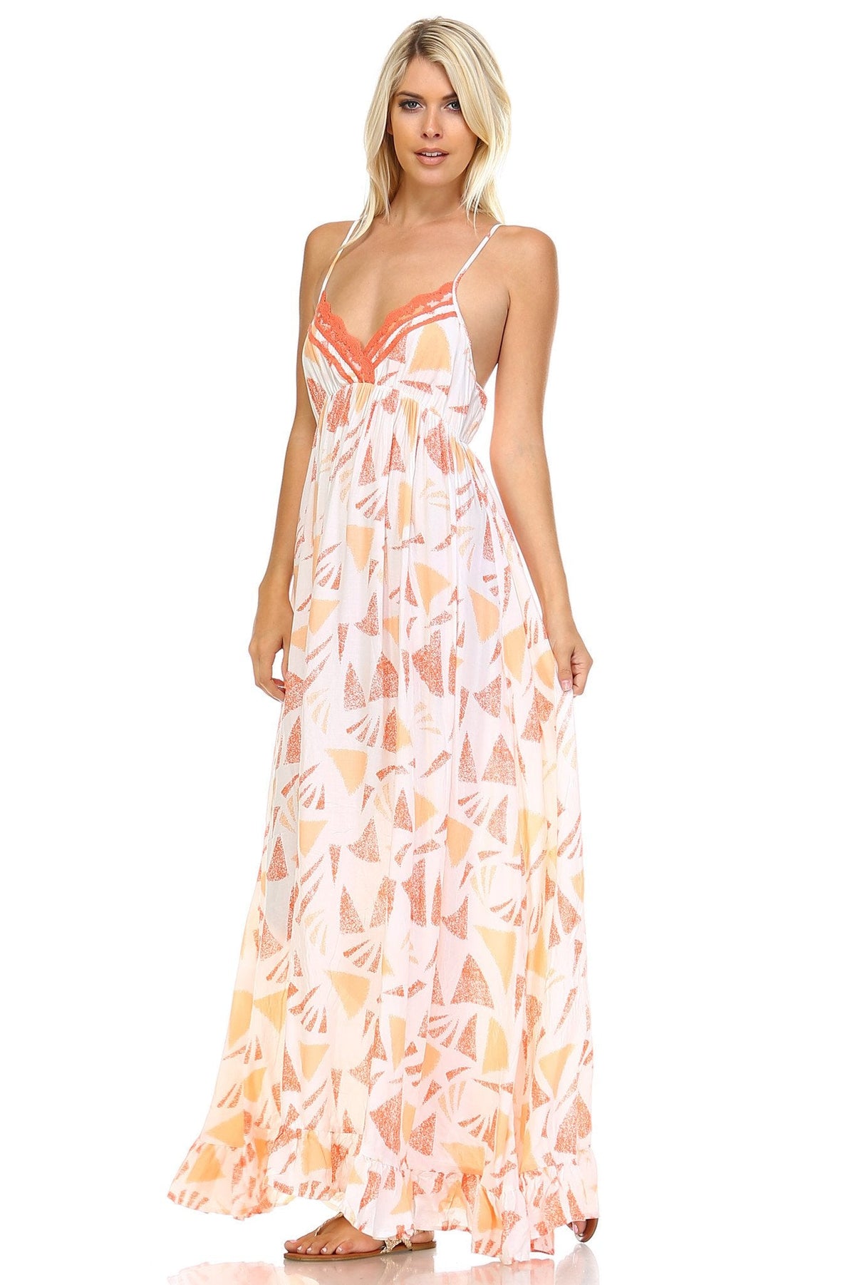 Women's Printed Tie-Back Maxi Dress w/Lace Trim Dresses / Maxi - Tophatter Daily Deals