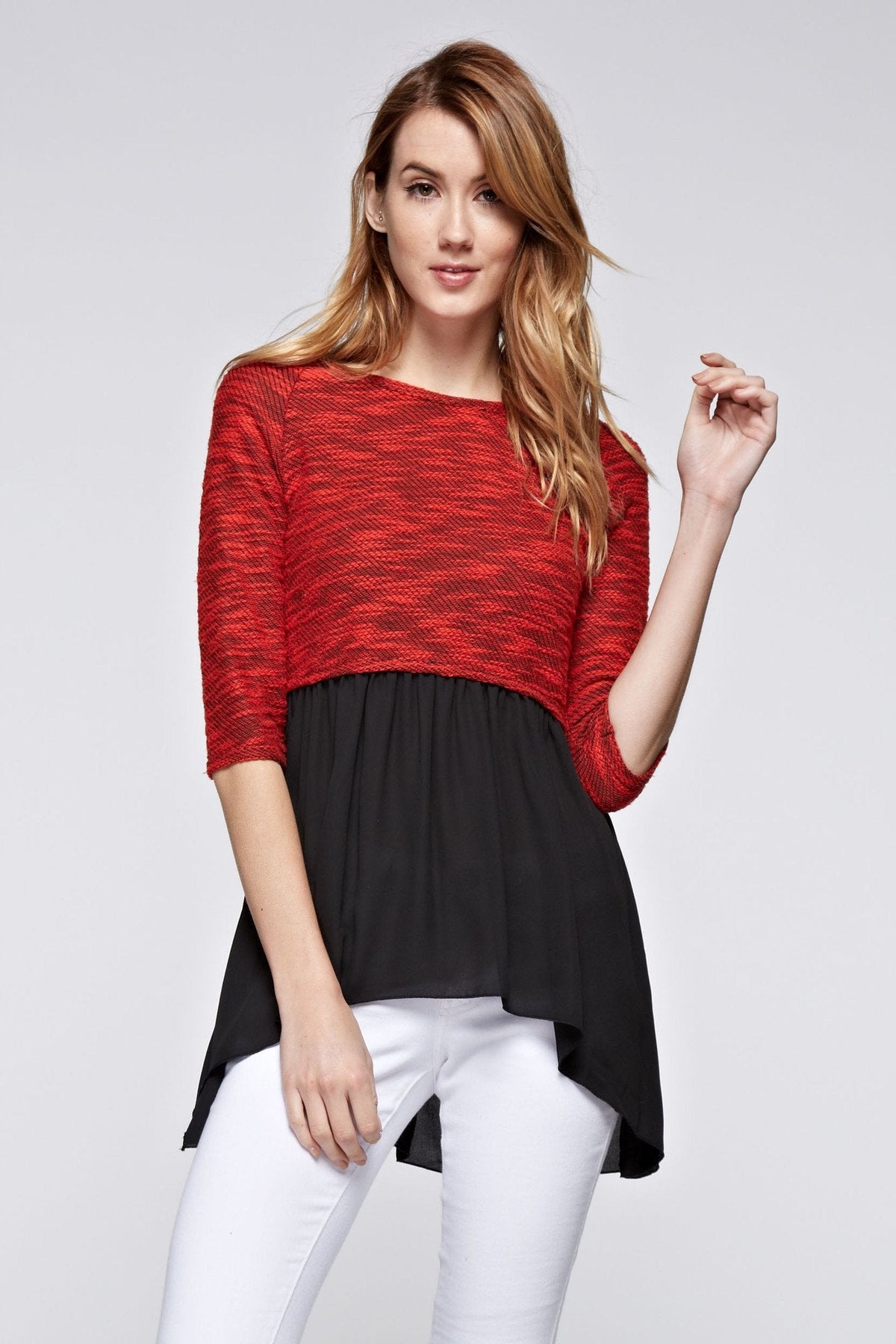 Women's Knit to Woven 3/4 Sleeve Colorblock Shirt Dress Tops - Tophatter Daily Deals