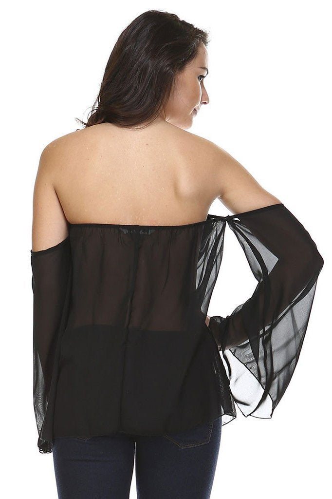 Women's Solid Black Cold Shoulder Bow Front Top Tops - Tophatter Daily Deals