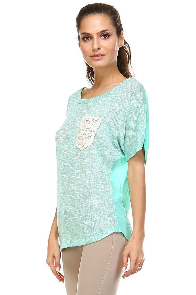 Women's Short Sleeve Lace Pocket Top Tops - Tophatter Daily Deals