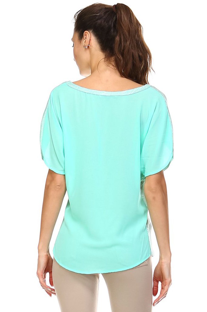 Women's Short Sleeve Lace Pocket Top Tops - Tophatter Daily Deals