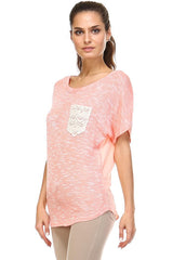 Women's Short Sleeve Lace Pocket Top Tops - Tophatter Daily Deals