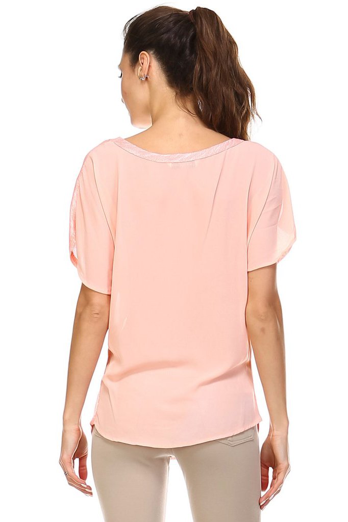 Women's Short Sleeve Lace Pocket Top Tops - Tophatter Daily Deals