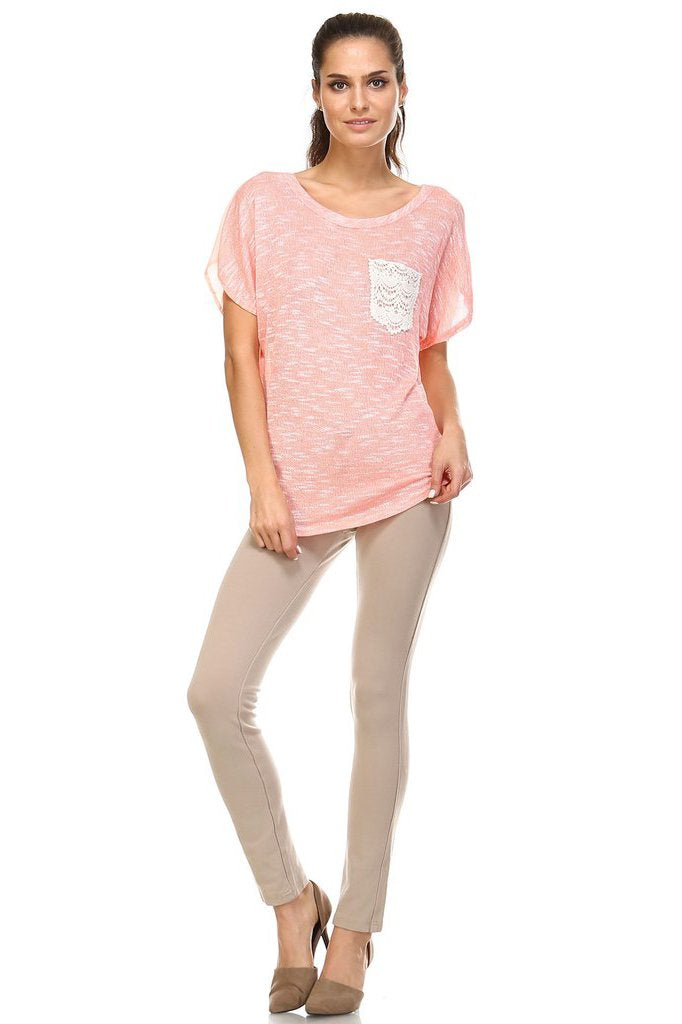 Women's Short Sleeve Lace Pocket Top Tops - Tophatter Daily Deals