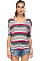 Women's Stripe V-Neck Top Grey Combo Tops - Tophatter Daily Deals