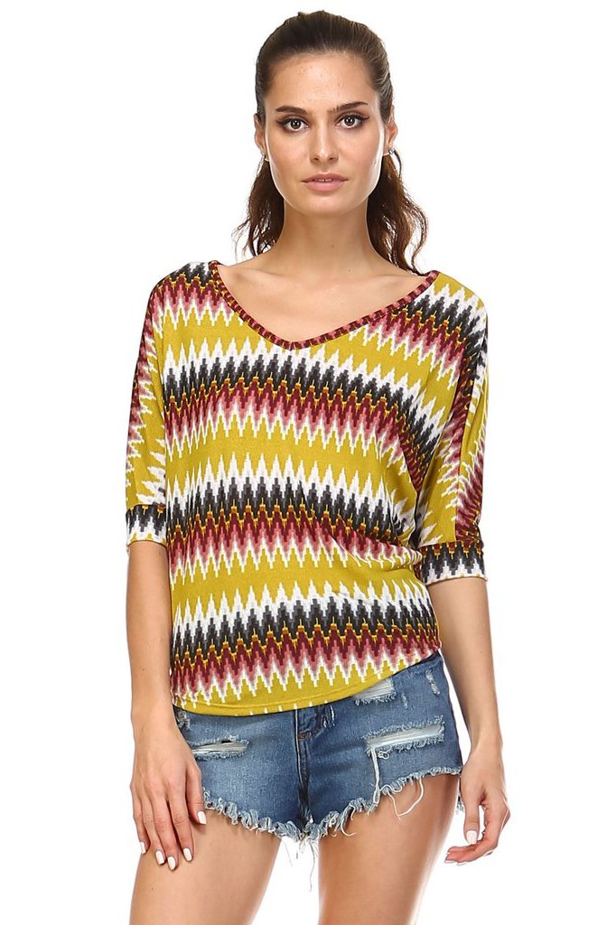 Women's Stripe V-Neck Top Yellow Combo Tops - Tophatter Daily Deals