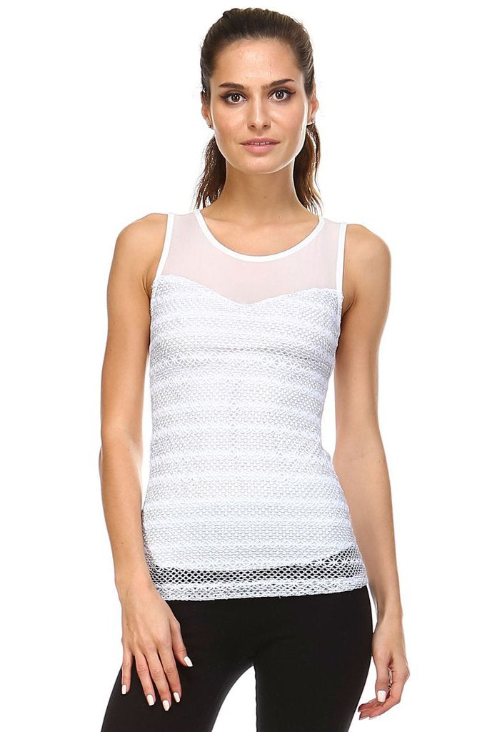 Women's White Lace Overlay tank White Tops - Tophatter Daily Deals